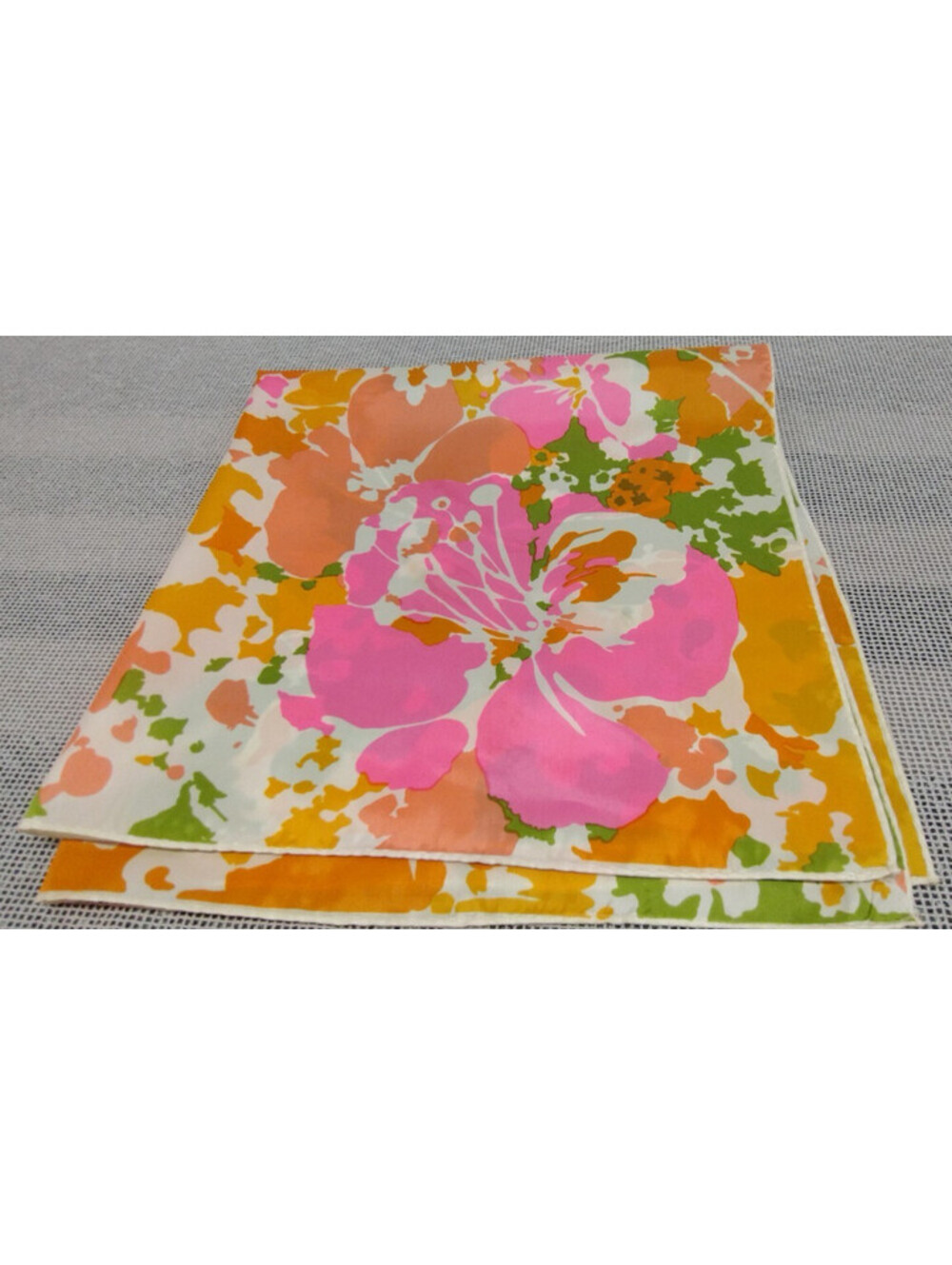 Vintage 1960s Neon Pink Scarf Vibrant Mod Psychedelic Floral Orange Jade Green